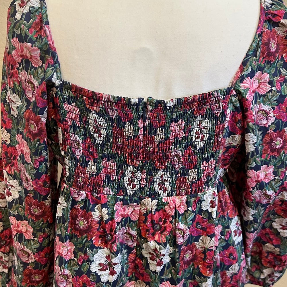 J. Crew Liberty Fabric Floral Square‎ Neck Puff Sleeve Smocked Dress Size 12 - Picture 5 of 10